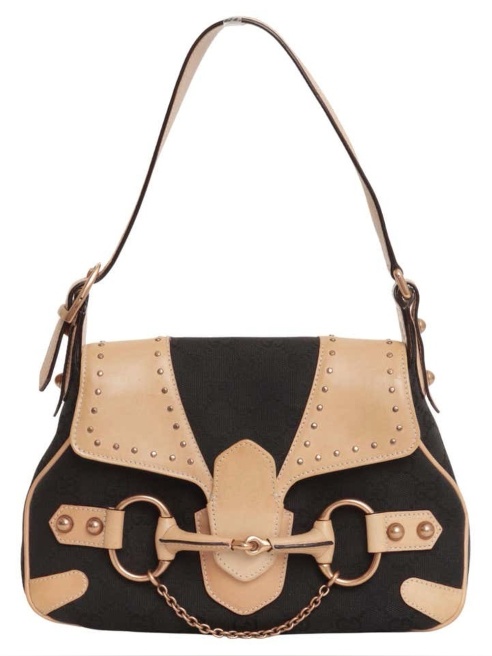 Gucci Black & Tan Canvas Horsebit Shoulder Bag!!